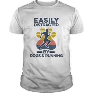 Easily Distracted By Dogs And Running Footprint Retro Shirt